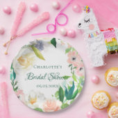 ブライダルシャワーピンク白花模様 ペーパープレート (パーティー)