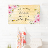 ブライダルシャワーピンク花模様ハニカムブライドへ 横断幕 (インサイチュ)