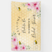 ブライダルシャワーピンク花模様ハニカムブライドへ 横断幕 (縦)