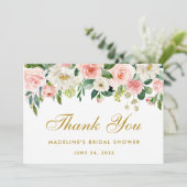 ブライダルシャワーピンク赤面フローラ感謝してい金ゴールド 招待状 (スタンド正面)