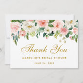 ブライダルシャワーピンク赤面フローラ感謝してい金ゴールドP 招待状 (正面)