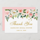 ブライダルシャワーピンク赤面フローラ感謝してい金ゴールドP 招待状 (正面/裏面)