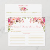 ブライダルシャワーピンク赤面フローラ金ゴールドレシピカード アドバイスカード (正面/裏面)