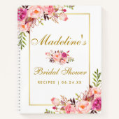 ブライダルシャワーピンク赤面フローラ金ゴールドレシピ ノートブック (正面)