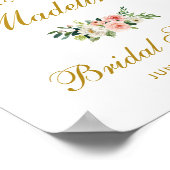 ブライダルシャワーピンク赤面フローラ金ゴールド歓迎 ポスター (角)