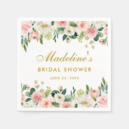 ブライダルシャワーピンク赤面フローラ金ゴールド スタンダードカクテルナプキン