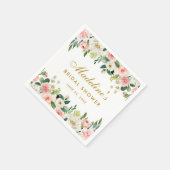 ブライダルシャワーピンク赤面フローラ金ゴールド スタンダードカクテルナプキン (角)