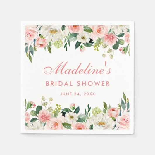 ブライダルシャワーピンク赤面フローラ スタンダードカクテルナプキン (正面)