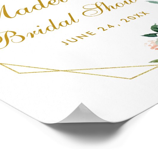 ブライダルシャワーピンク赤面金ゴールドフレームフローラへようこそ ポスター (角)