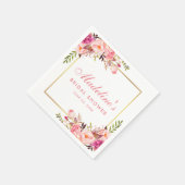 ブライダルシャワーピンク赤面金ゴールドフレームフローラ スタンダードカクテルナプキン (角)