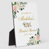 ブライダルシャワーピンク赤面金ゴールドフローラ歓迎 フォトプラーク (側面)