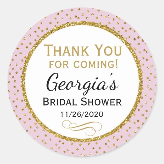 ブライダルシャワーピンク金ゴールドサンキューメッセージカード ラウンドシール (正面)