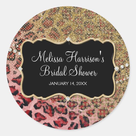 ブライダルシャワーピンク金ゴールドヒョウアニマルプリント ラウンドシール (正面)