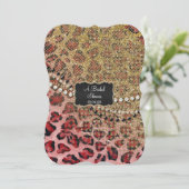 ブライダルシャワーピンク金ゴールドヒョウアニマルプリント 招待状 (スタンド正面)