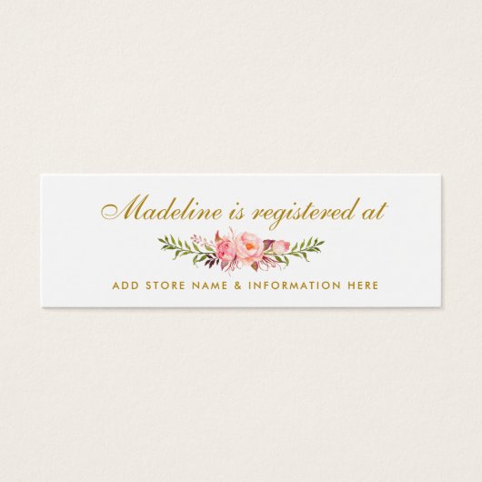 ブライダルシャワーピンク金ゴールドレジストリ挿入カード (正面)