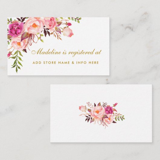 ブライダルシャワーピンク金ゴールドレジストリ挿入カード エンクロージャーカード (正面/裏面)