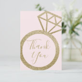 ブライダルシャワーピンク&金ゴールドグリッター婚約リングや輪 サンキューカード (スタンド正面)