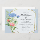 ブライダルシャワーピンクnダスティブルーシダnフローラアート 招待状 (正面/裏面)
