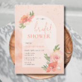 ブライダルシャワーピーチ赤面ウォーターカラーフローラアーチ 招待状