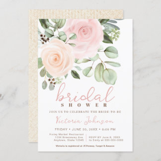 ブライダルシャワーピーチ&ピンクパステルバラ招待状 招待状