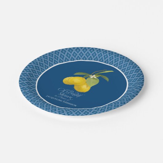 ブライダルシャワーファームブルー王室のレモンフラワーシトラス ペーパープレート (アングル)