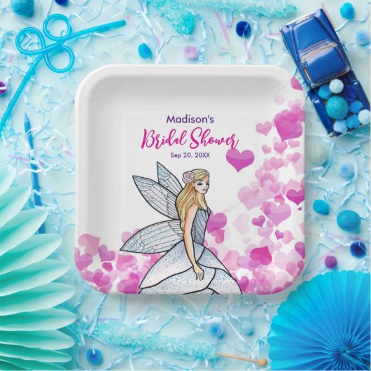 ブライダルシャワーフェアリープリンセスピンクハートファッション ペーパープレート (パーティー)