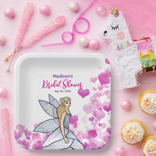 ブライダルシャワーフェアリープリンセスピンクハートファッション ペーパープレート (パーティー)