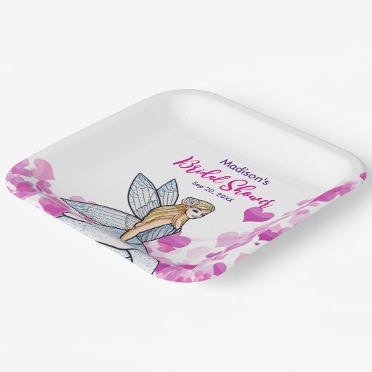 ブライダルシャワーフェアリープリンセスピンクハートファッション ペーパープレート (傾斜あり)