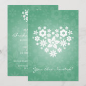 ブライダルシャワーフエレガントロアリーハートミントグリーン 招待状 (正面/裏面)