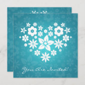 ブライダルシャワーフエレガントローリーハートブルー 招待状 (正面/裏面)