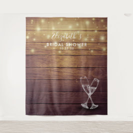 ブライダルシャワーフォトバックグラウンドシャンパングラスウッド タペストリー