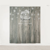 ブライダルシャワーフォトバックドランドウッドメイソンジャールライト タペストリー (正面)