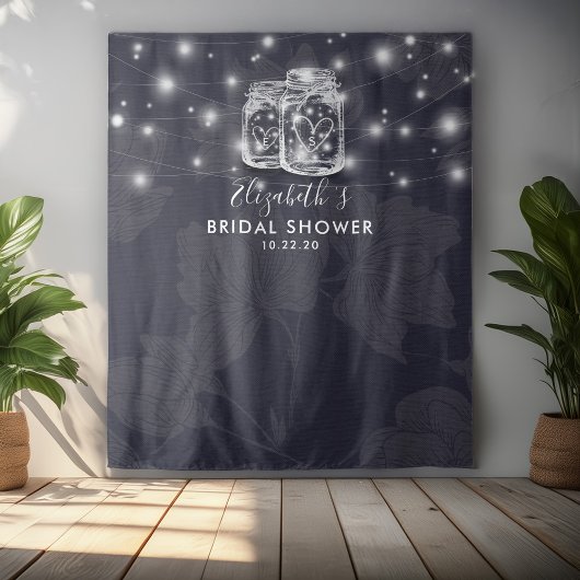 ブライダルシャワーフォトバックドランドウッドメイソンジャールライト タペストリー