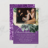 ブライダルシャワーフォトパープルフローラ誕生日ガールズ 招待状 (正面/裏面)