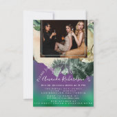 ブライダルシャワーフォトパープルフローラ誕生日緑 招待状 (正面)