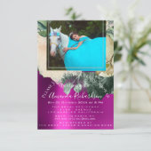 ブライダルシャワーフォトピンクフローラ誕生日ユニコーン 招待状 (スタンド正面)