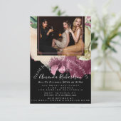ブライダルシャワーフォトフローラ誕生日マルサラブラック 招待状 (スタンド正面)