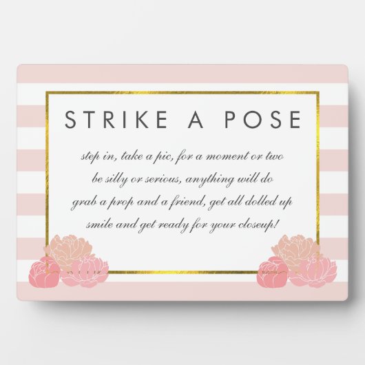 ブライダルシャワーフォトブース看板プラークストライプピンク フォトプラーク (正面)