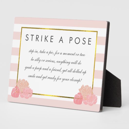 ブライダルシャワーフォトブース看板プラークストライプピンク フォトプラーク (側面)
