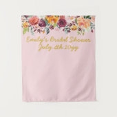 ブライダルシャワーフォトブース背景赤面ピンク金ゴールド タペストリー (正面)