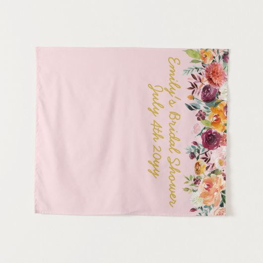 ブライダルシャワーフォトブース背景赤面ピンク金ゴールド タペストリー (正面(横))