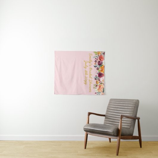 ブライダルシャワーフォトブース背景赤面ピンク金ゴールド タペストリー (インサイチュ(横))