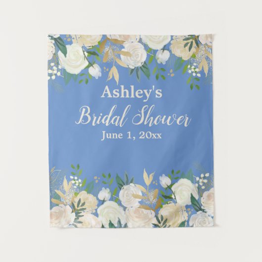 ブライダルシャワーフォトブースBackdrop Periwinkle金ゴールド タペストリー (正面)