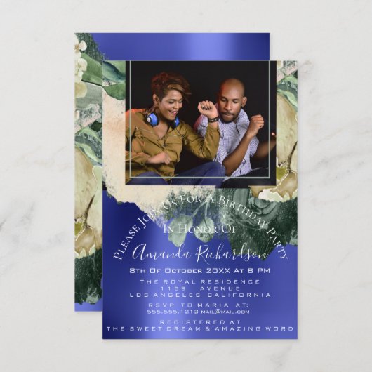 ブライダルシャワーフォトマルーンフローラ誕生日パーティー 招待状 (正面/裏面)