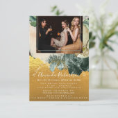 ブライダルシャワーフォトマルーンフローラ誕生日金ゴールド 招待状 (スタンド正面)