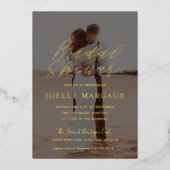 ブライダルシャワーフォト婚約パーティ金ゴールド 箔招待状 (正面)