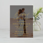 ブライダルシャワーフォト婚約パーティ金ゴールド 箔招待状 (立ち正面)