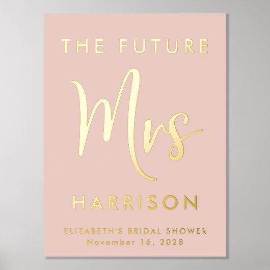 ブライダルシャワーフューチャー夫人赤面ピンク 箔ポスター (正面)