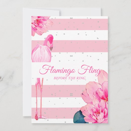 ブライダルシャワーフラミンゴフライストライプフローラシック 招待状 (裏面)