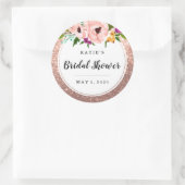 ブライダルシャワーフラワークラウングリッターピンクローズ金ゴールド ラウンドシール (バッグ)